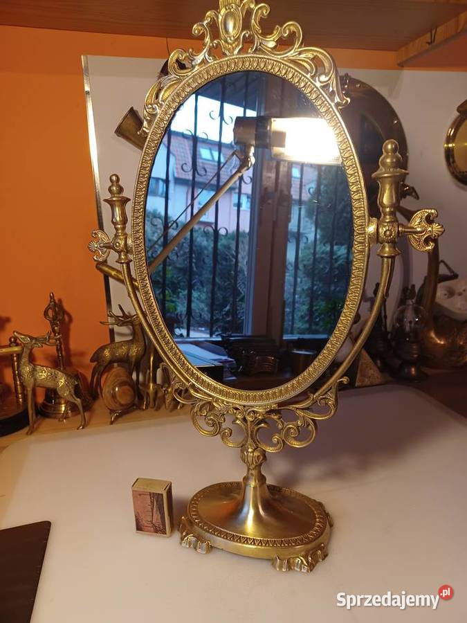 Piękne stare lustro toaletkowe Mosiądz
