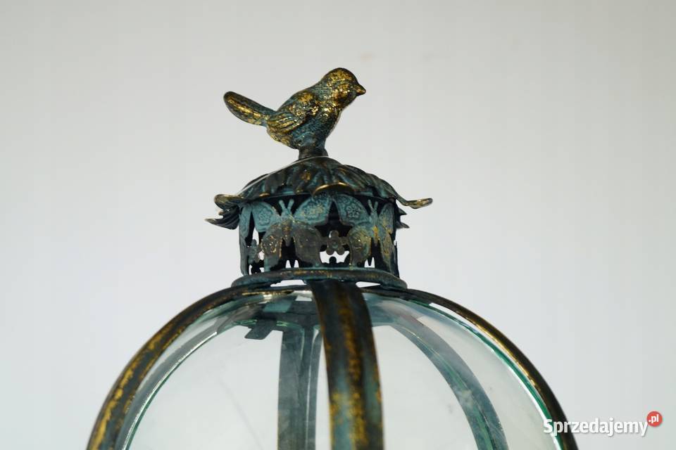 Metalowy lampion LATARNIA gięte szkło piękna Gizałki