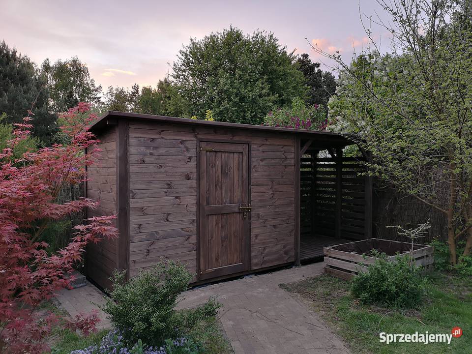 Domek ogrodowy drewniany 3x15m z drewutnią na sprzedam