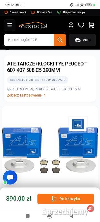 Tarcze hamulcowe ATE Peugeot 407 Wojkowice
