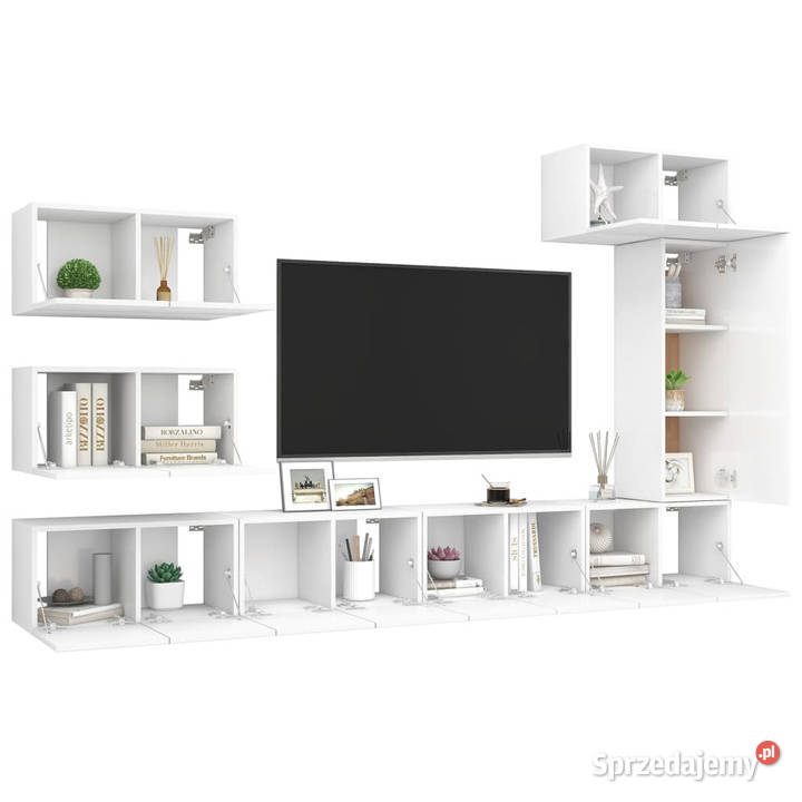 8cz zestaw szafek TV biały materiał Warszawa