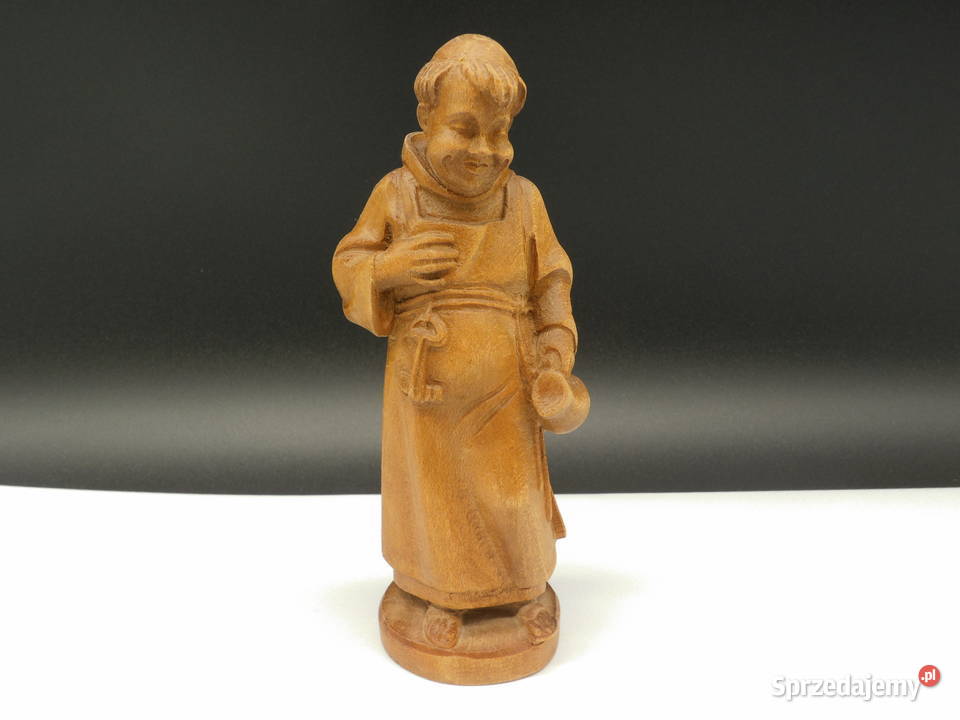 Drewniana Figurka MnichaRęcznie Rzeźbiony Porcelana i szkło wielkopolskie Raszków