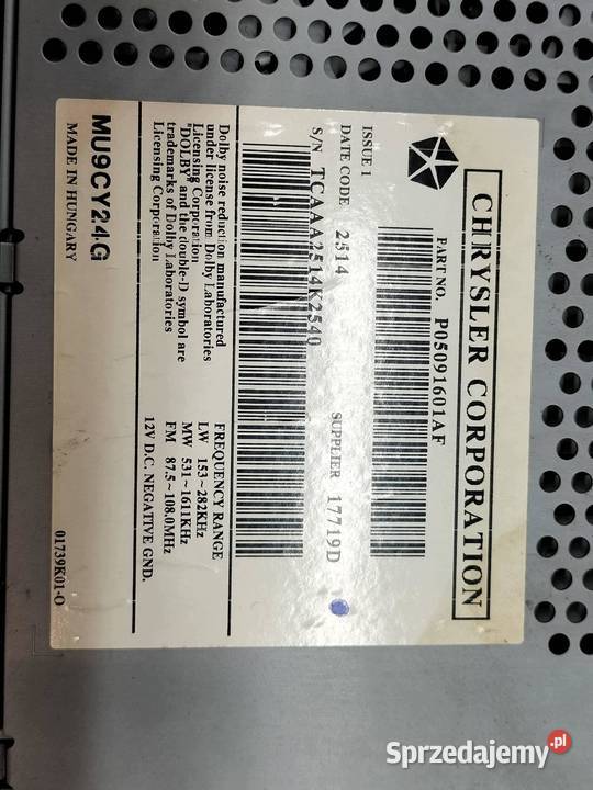 RADIO P05091601AF Chrysler PT Cruiser I 20002010 osobowe