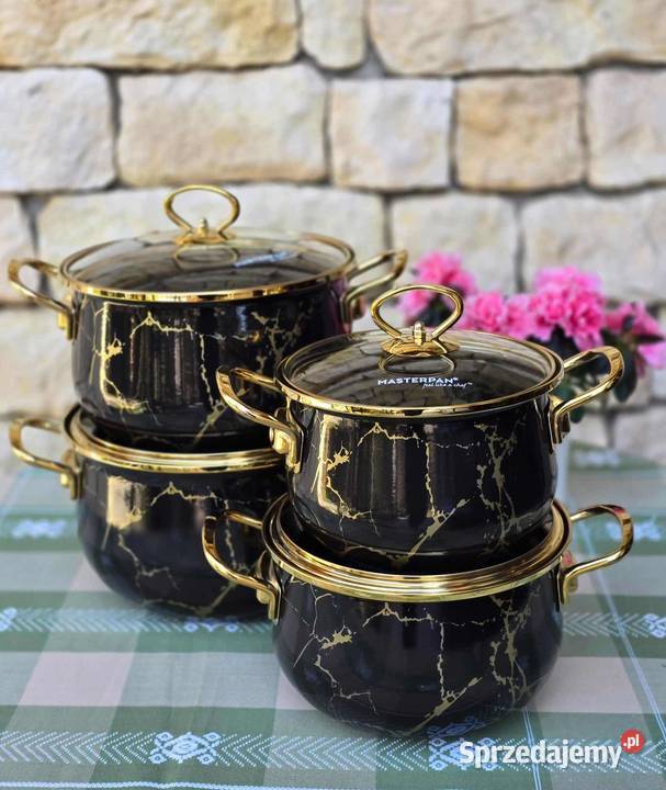 Garnki emalia 4 czarny marmur Garnki i szybkowary Szczecin
