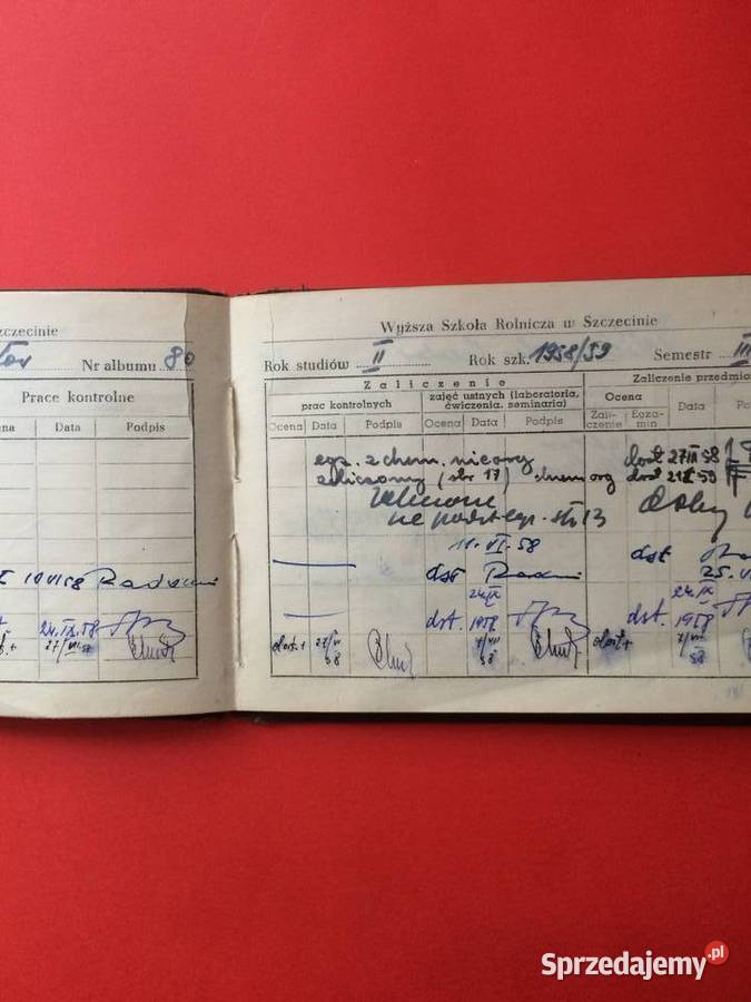 1589 Indeks Wyższej Szkoły Rolniczej Szczecin