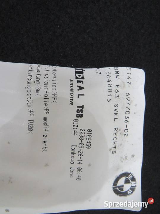 BOCZEK BAGAŻNIKA PRAWY BMW E63 6977036 lubelskie