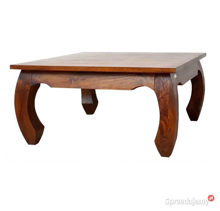 Kwadratowy drewniany stolik 90x90 opium w ciepłym brązie