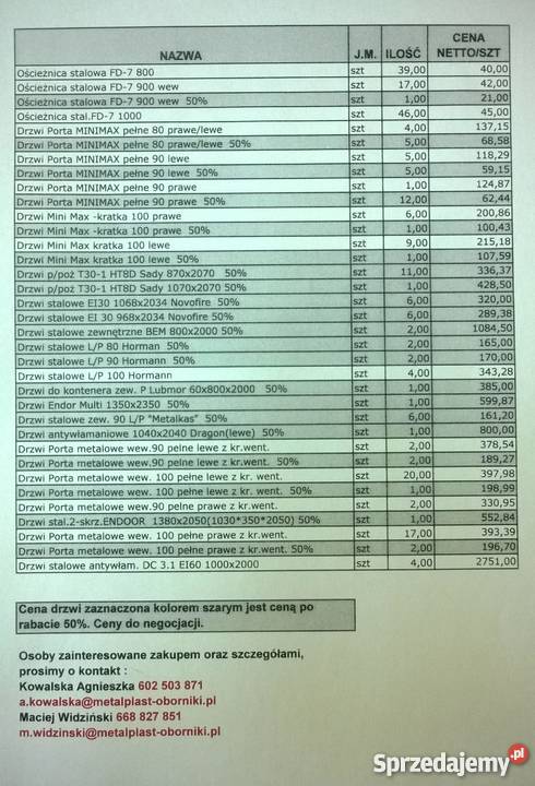 Drzwi zewnętrzne i wewnętrzne Oborniki