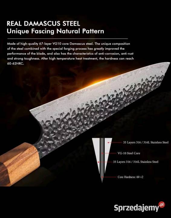 Japoński nóź szefa kuchni Kiritsuke Stal dolnośląskie Osiecznica