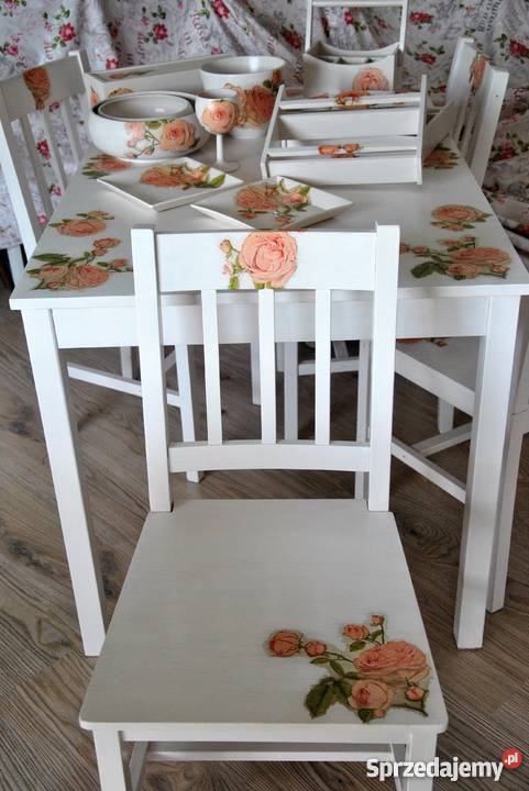 STYLOWY STÓŁ SOSNOWY DECOUPAGE ZESTAW Kawice sprzedam