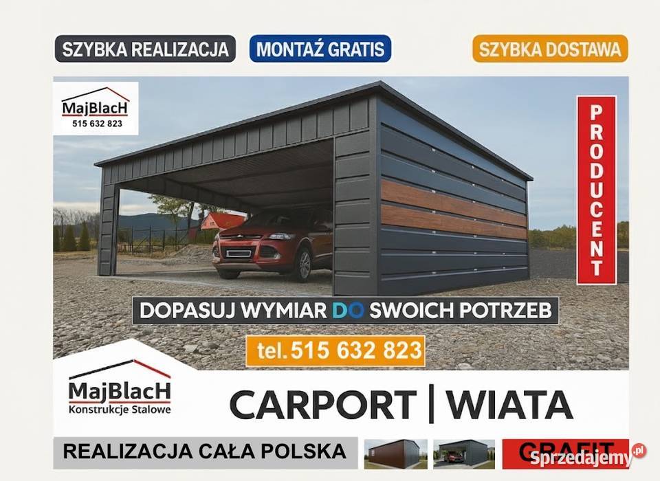 Zadaszenie CARPORT Wiata Samochodowa ALTANA na 273zł/m2 Zambrów sprzedam