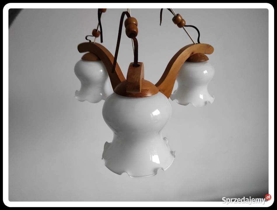 Żyrandol lampa sufitowa 3 żarówki szkło i drewno Płock