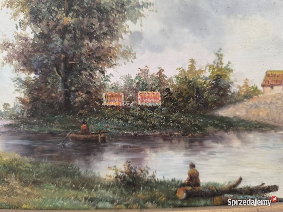 Piękny obraz olejny scena rodzajowa sygnowany sprzedam