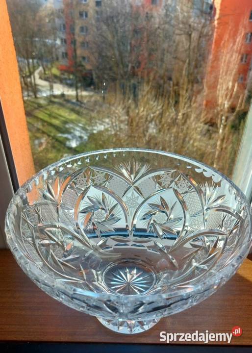 Piękna duża patera kryształowa PRL Wrocław