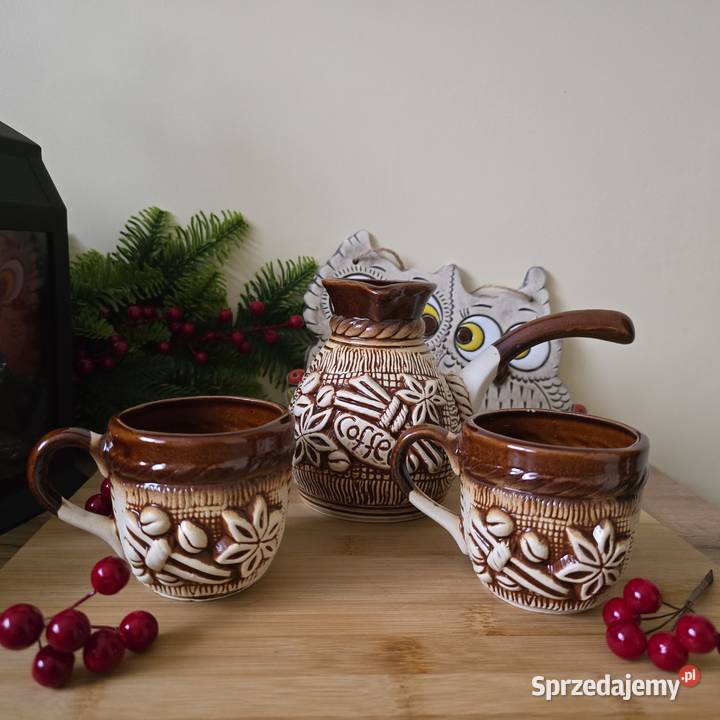 Zestaw do kawy ceramiczny tygielek i dwie brązowy Bydgoszcz