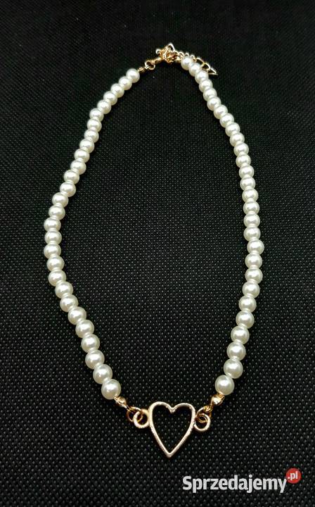 Naszyjnik z pereł ze złotym sercem mazowieckie sprzedam