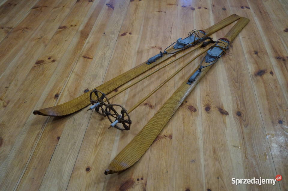 Stare narty jesionowe 185 z kijkami Pozostałe Pruchnik