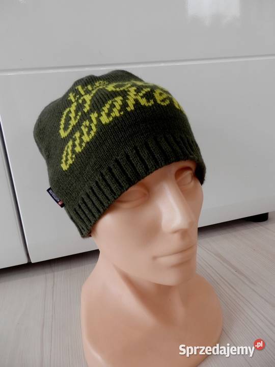Czapka Męska z Wełną Beanie Oliwkowa z Napisem Galanteria i dodatki Łomża