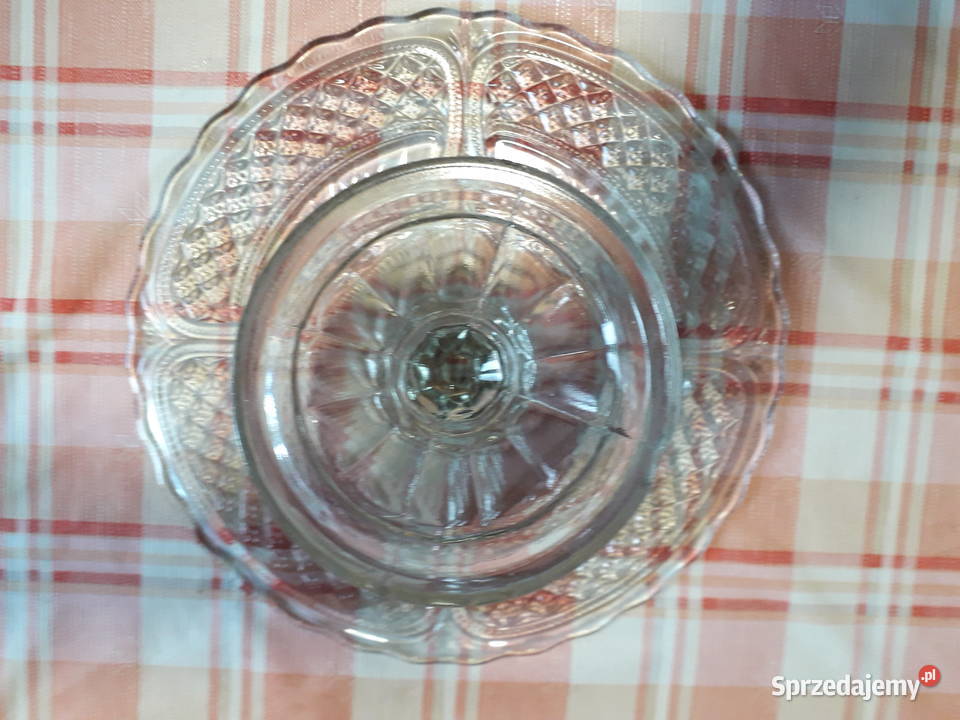 Patera szklana do ciasta z głębokiego PRLu Kraków