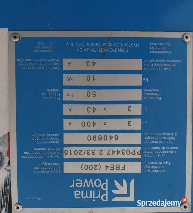 Centrum gnące Prima Power produkcji 2015