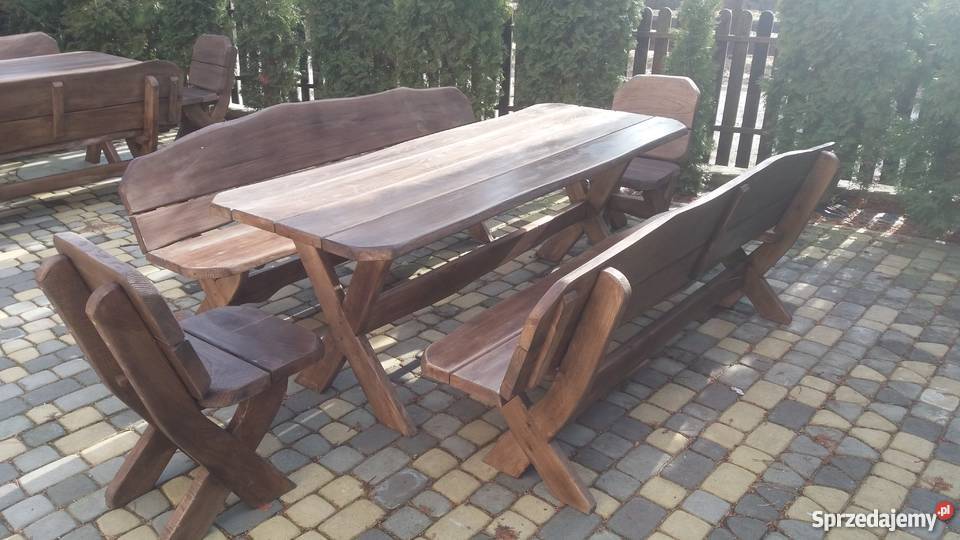 Komplet mebli ogrodowych Stół + dwie ławki
