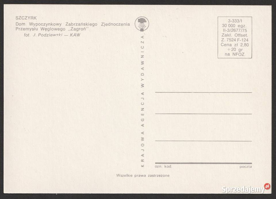 SZCZYRK DW ZAGROŃ 1975 BEZ OBIEGU sprzedam