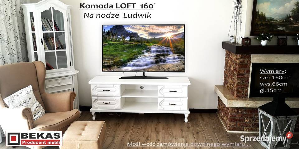 Śliczna Komoda 160 Biała Loft Noga Ludwik BEKAS 160cm Łódź
