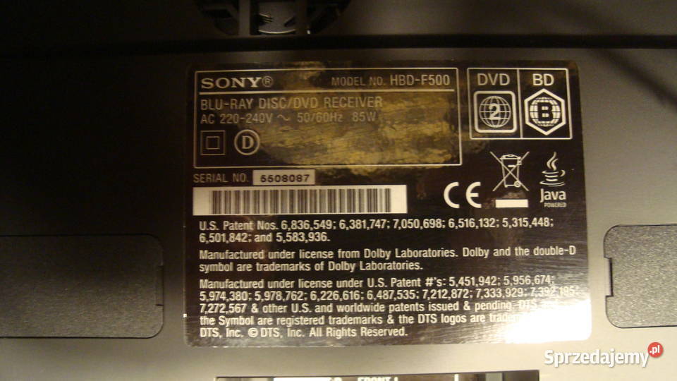 Zestaw kina domowego z Bluray Sony BDVF 500 Warszawa