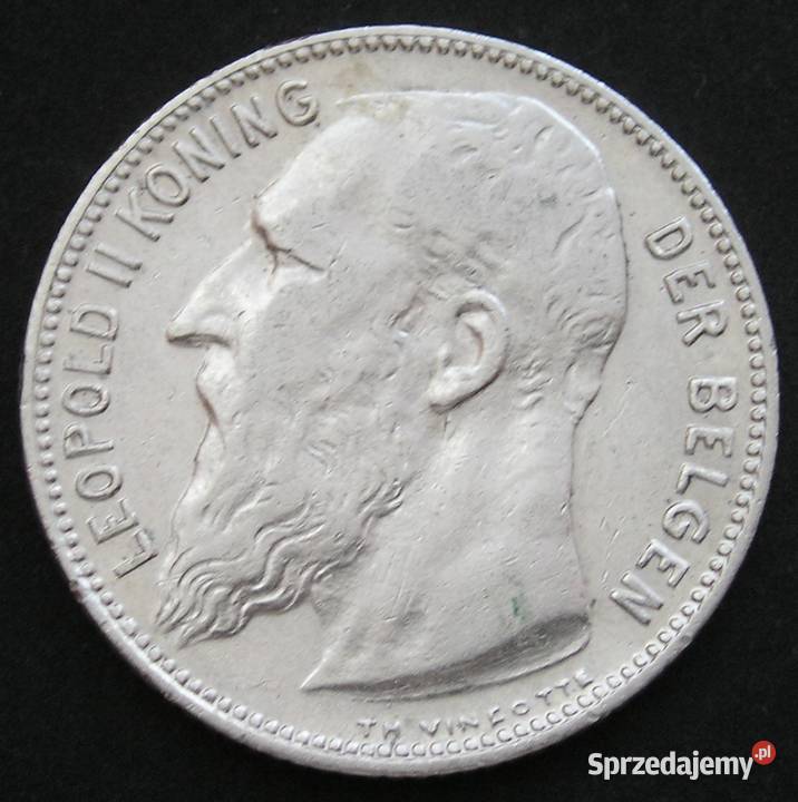 BELGIA 1 FRANK 1909 LEOPOLD II SREBRO Łódź