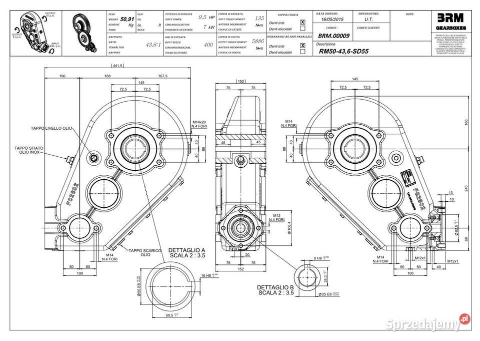 Przekładnia BRM RM50 tul 55 mm rozrzutnik