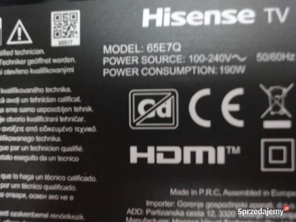 Tv HISENSE 65E7Q 65 QLED 4Krozbita matryca Telewizory małopolskie