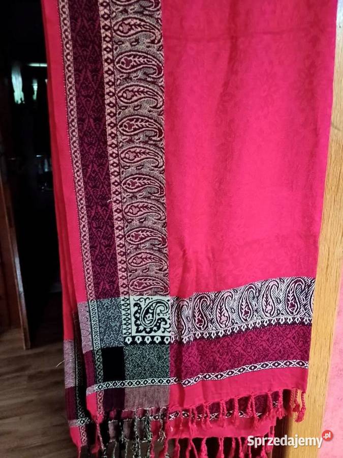 WySzal karminowy204x71 kaszmir i jedwab pomorskie Tczew sprzedam