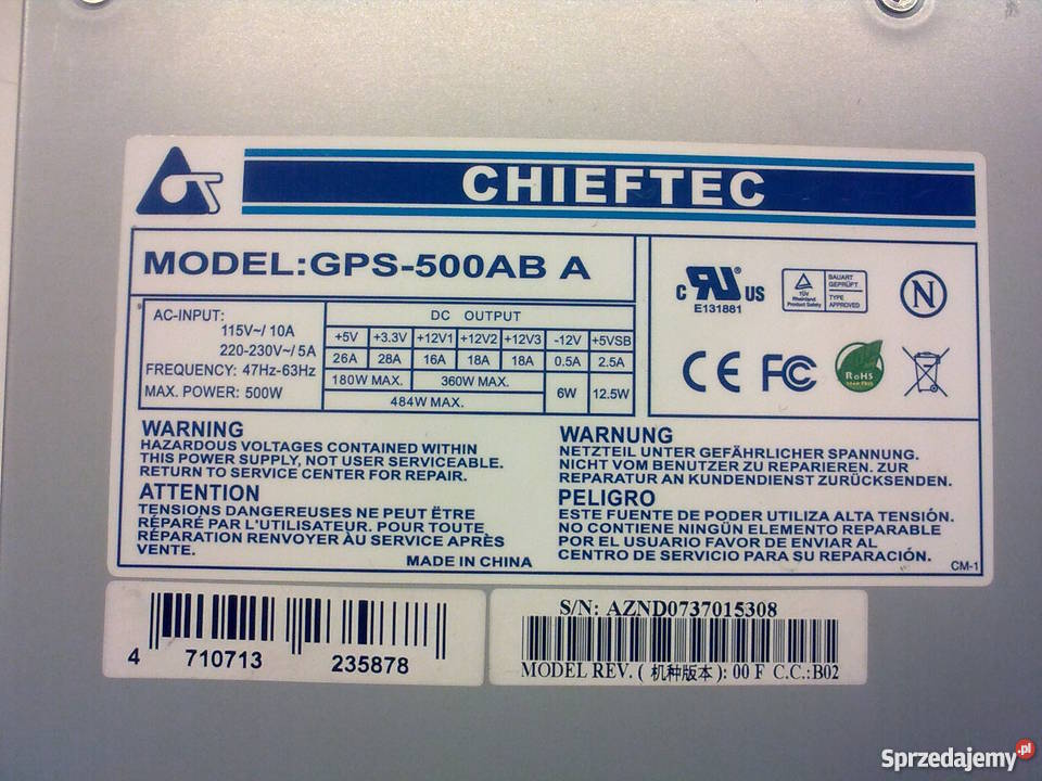 Zasilacz 500W Chieftec GPS500AB A Łódź