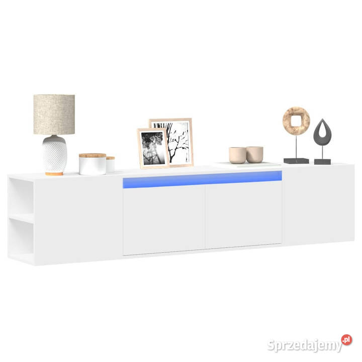 Ścienna szafka pod TV z LED biała 180x31x395 Dom i Ogród
