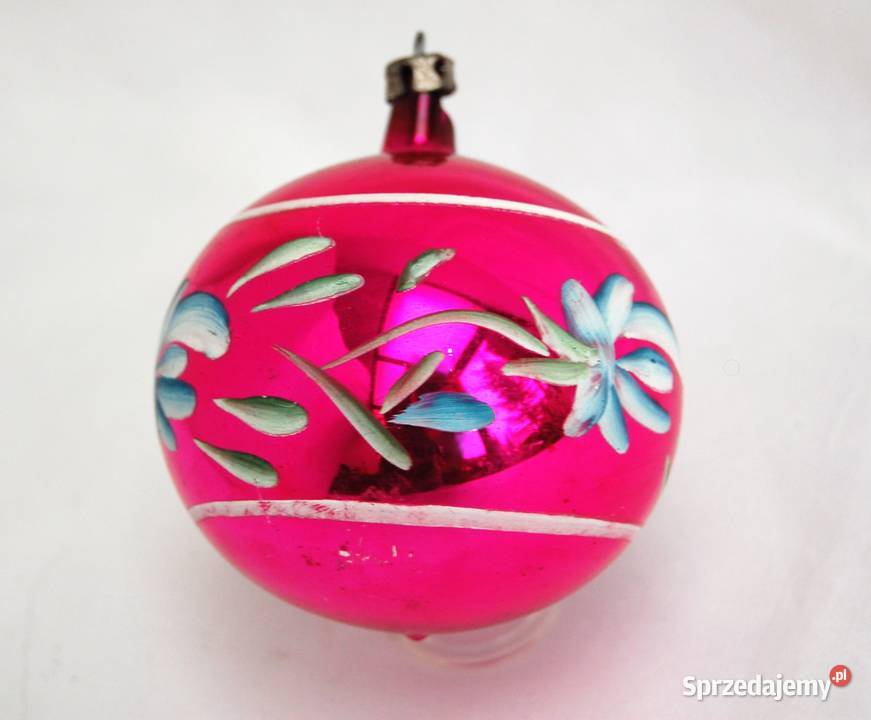 Stara bombka szklana ręcznie malowana różowa wielokolorowy Lublin