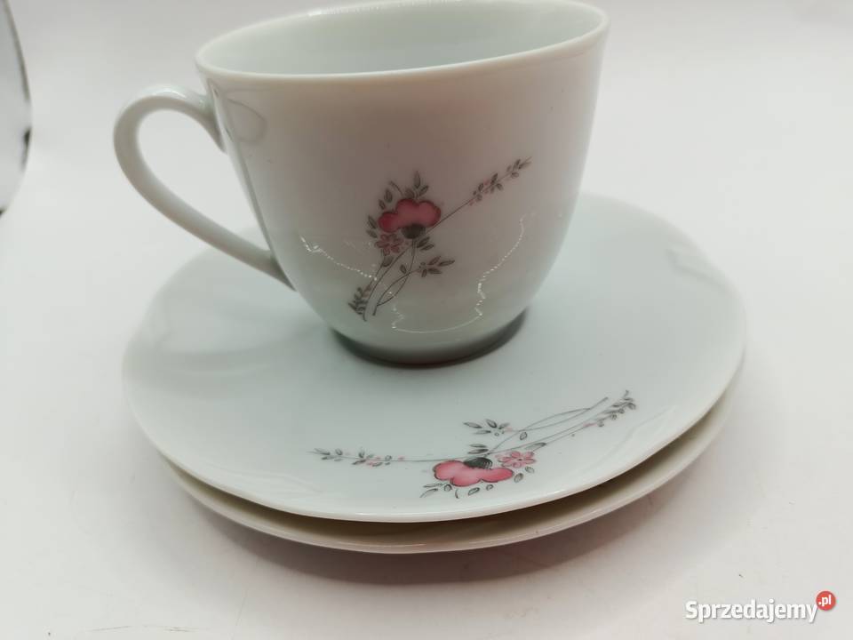 Filiżanka i dwa spodki biała porcelana Zamość