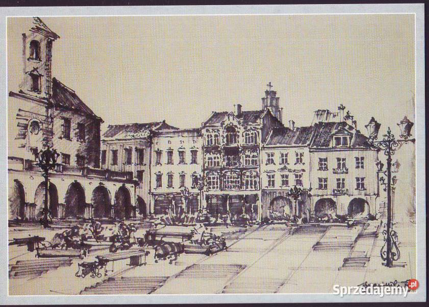 Kart PocztGliwice widok Rynku rysunek Gliwice