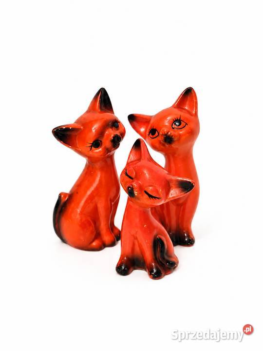 Unikatowy zestaw 3 figurek retro Koty Vintage łódzkie Poddębice