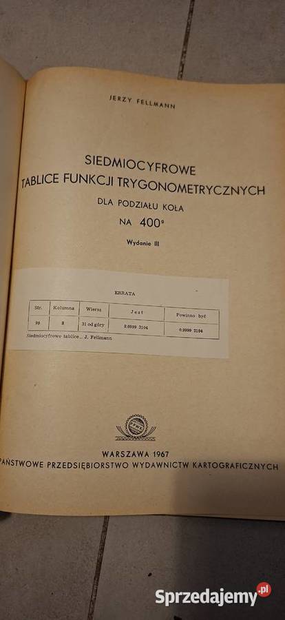 Siedmiocyfrowe tablice trygonometryczne 1967 Antykwariat Łęczyca