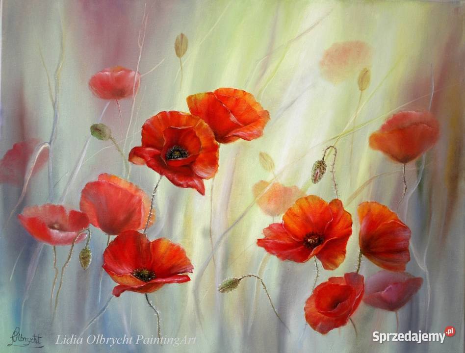 Czerwone Maki ręcznie malowany olejny Lidia Malarstwo małopolskie