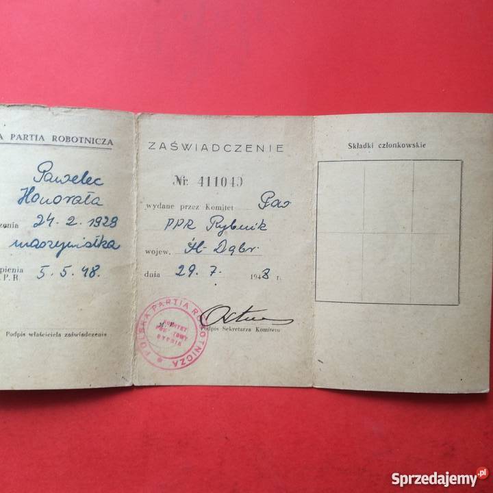 735 Tymczasowe Zaświadczenia Partyjne PPR Szczecin