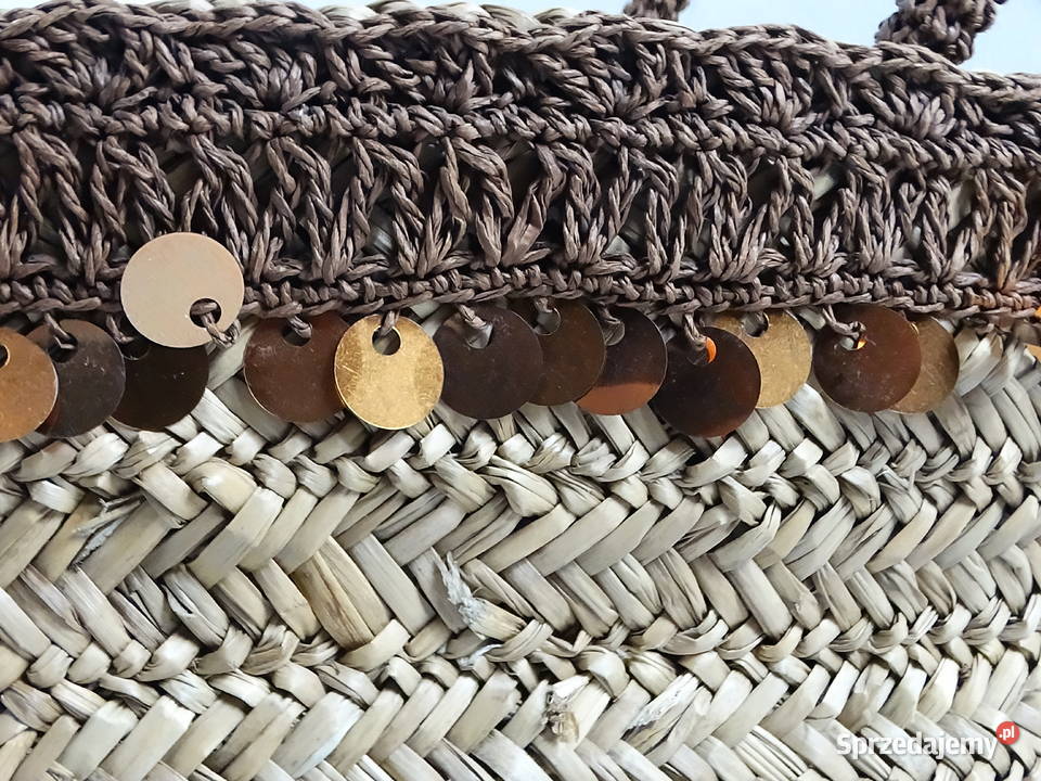 Przepiękna Pleciona Torba Koszyk z Cekinami Boho Do ręki