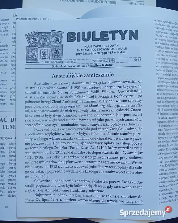 Kwartalnik Filatelista Kaliski numery 2 62 i 4 Antykwariat