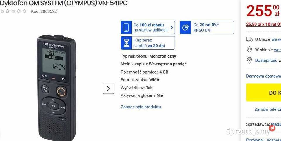 Dyktafon Olympus VN541PC Niezawodny Prosty i Kraków