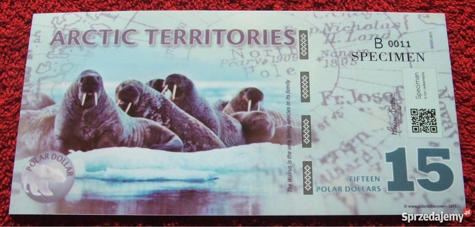 Banknot 15 DOLLARS ARKTYKA MORSY Polimerowy UNC Katowice