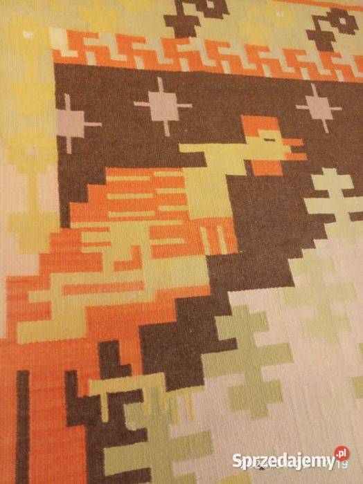 Welniany kilim Art Dco z lat 30ych XX w220x120 odcienie pomarańczowego  Warszawa