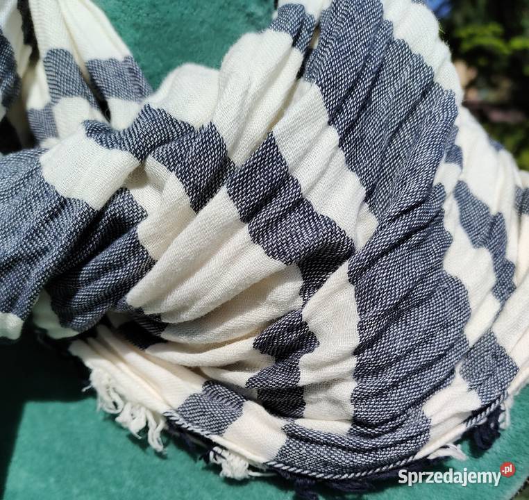 Szal szalik chusta Pieces biały granatowy pasy Dla kobiet Szczecin