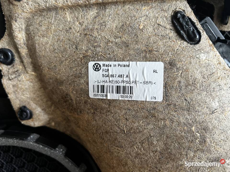 Boczek tapicerka drzwi lewy tył Volkswagen Golf Tąpkowice