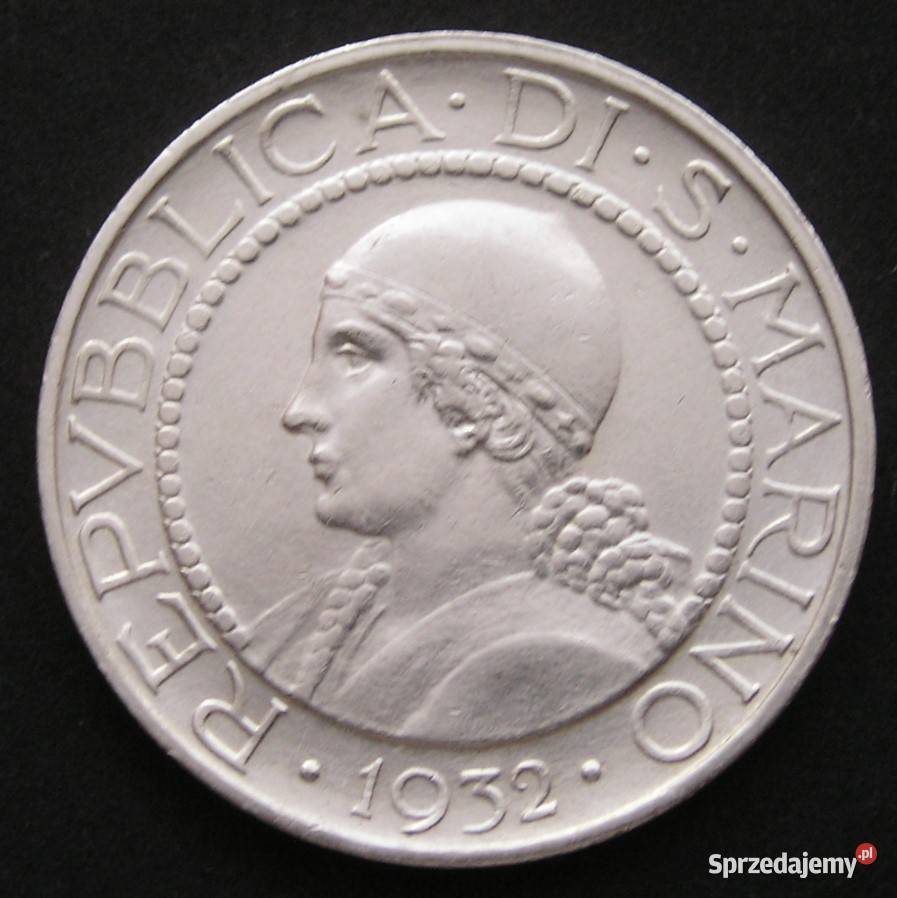 SAN MARINO 5 LIRÓW 1932 SREBRO STAN 2 Numizmatyka