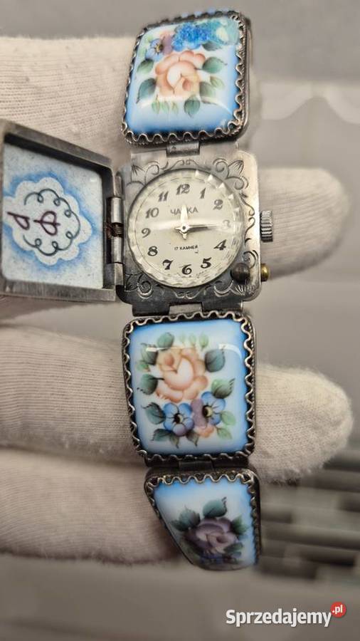 Zegarek CHAIKA z kwiatową emaliowaną Chorzów
